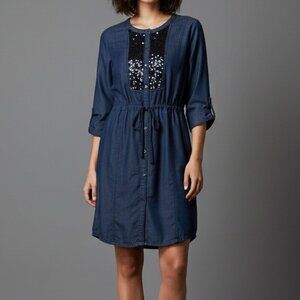 DKNY Jeans Sequin Embellished Denim Shirtdress